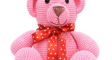 Urso Rosa Laço Vermelho Amigurumi