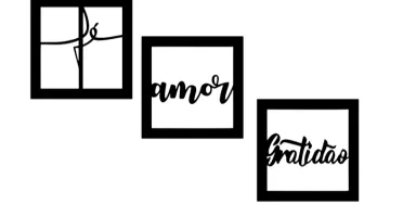 Kit 3 Quadros Fé Amor Gratidão em MDF Preto 25 cm