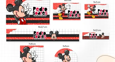 Kit Personalizado Mickey: Etiquetas, Caneca e Toalhinha