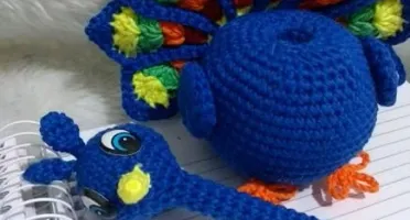 Amigurumi Pavão , porta caneta