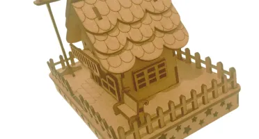 Mini Casinha mdf encantadora com poste, banco e cerca