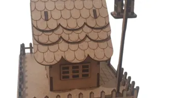 Mini Casinha mdf encantadora com poste, banco e cerca
