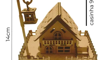 Mini Casinha mdf encantadora com poste, banco e cerca
