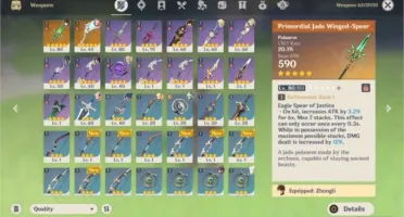 Zhongli + Mona AR 45+Lança de Jade+Harpa Celestial