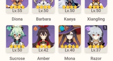 Zhongli + Mona AR 45+Lança de Jade+Harpa Celestial