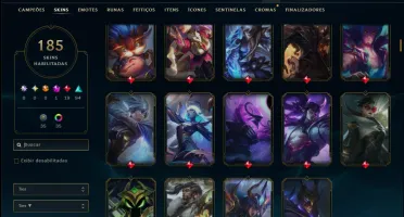 Unranked com 150 Champs e 185 Skins ( MID / TOP / JG )