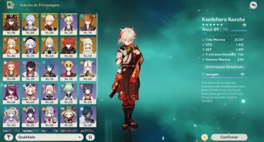 Hutao Kazuha Ayato Yoimiya Tartaglia Jean c1e Diluc + Falcão