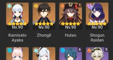 Conta Genshin com 16 personagens T5 e 6 armas T5
