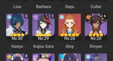 Conta Genshin com 16 personagens T5 e 6 armas T5