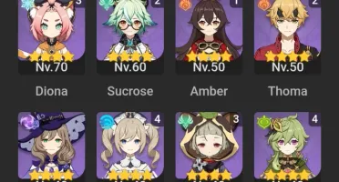 Conta Genshin com 16 personagens T5 e 6 armas T5