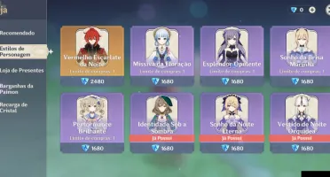 Conta Genshin com 16 personagens T5 e 6 armas T5