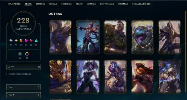 Ouro 1 com TODOS os Champs e 228 Skins ( JG / MID / ADC )