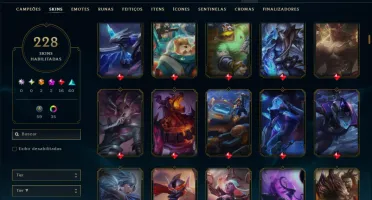 Ouro 1 com TODOS os Champs e 228 Skins ( JG / MID / ADC )