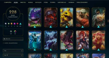 Ouro 1 com TODOS os Champs e 228 Skins ( JG / MID / ADC )
