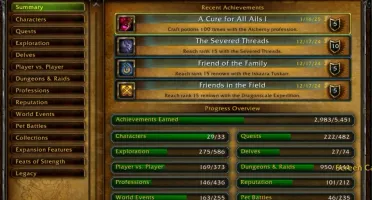 Conta no World of Warcraft com mais de 25mil conquistas.