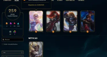 Conta de lol 260 skins, elo anterior plat 3