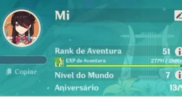 Conta com Zhongli, Venti, Diluc, Mona e Kazuha. AR51