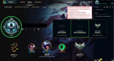 Conta de LoL c/ Borda Platina V - 55 skins 100 campeões