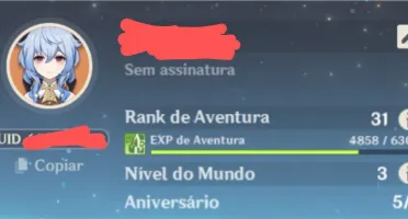 [Promoção Limitada]Conta AR 31 Raiden,Ganyu,Diluc e Keqing