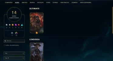 Unranked com 70 Champs e 14 Skins