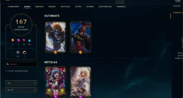 Conta league of legends Platina 4 FULL CHAMP 167 skins