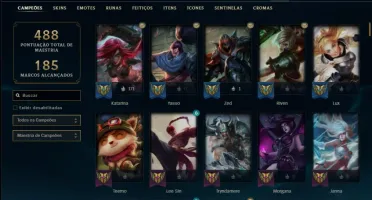 Conta ouro 2 com TODOS os champs e 273 skins +42 Cromas