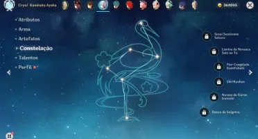 Hutao com Báculo + Ayaka + Zhongli + Diluc + 2 Armas T5
