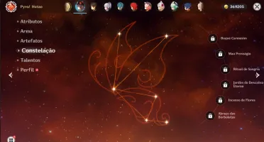 Hutao com Báculo + Ayaka + Zhongli + Diluc + 2 Armas T5