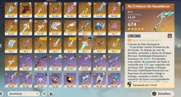 Conta Genshin NA AR60 Whale com personagens T5 e T4 C6R5!
