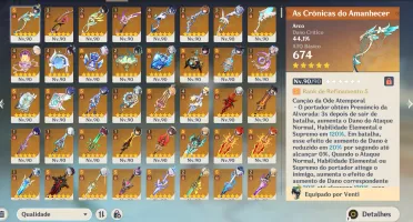 Conta Genshin NA AR60 Whale com personagens T5 e T4 C6R5!