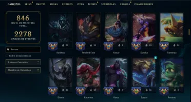 Ouro 2 com TODOS os Champs e 278 Skins ( Nivel 663 )
