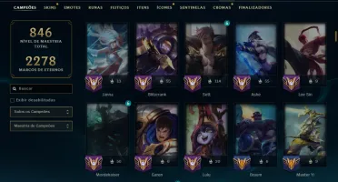 Ouro 2 com TODOS os Champs e 278 Skins ( Nivel 663 )