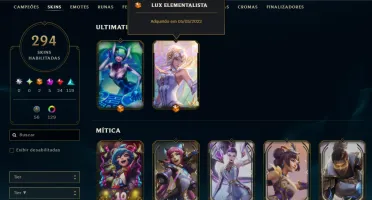 Conta Lol Platina 295 Skins Main Adc E Mid / Tft Mestre 2X
