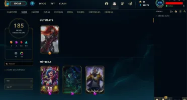 Conta LOL Platina 22K BP Todos os Champs + 185 Skins