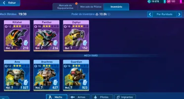 Mech Arena conta de 3k hangar e 10k de inventário