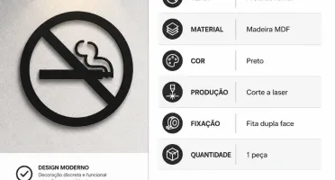 Placa Proibido Fumar em MDF Preto 15 x 15 cm