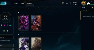 VENDO CONTA LEVEL 34, UNRANKED, 22 SKINS, 78 CAMPEÕES