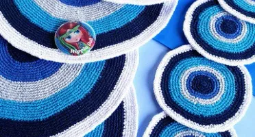 Kit Sousplat e Porta Copo Olho Grego em Crochê