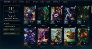 Conta platina 1 com 70 Champs e 30 Skins + 2 Fragmentos