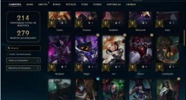 Conta platina 1 com 70 Champs e 30 Skins + 2 Fragmentos