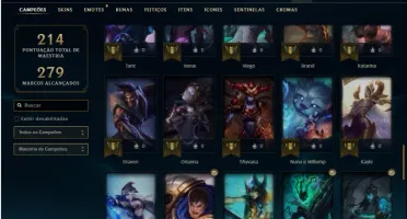Conta platina 1 com 70 Champs e 30 Skins + 2 Fragmentos