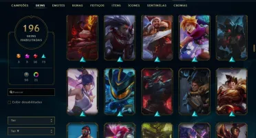 Conta League of Legends unranked, lv 199, 196 skins