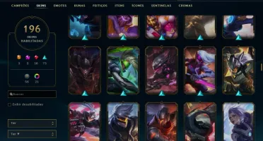 Conta League of Legends unranked, lv 199, 196 skins