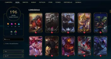 Conta League of Legends unranked, lv 199, 196 skins