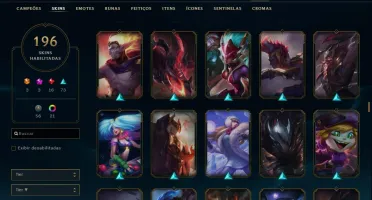 Conta League of Legends unranked, lv 199, 196 skins