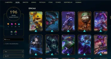 Conta League of Legends unranked, lv 199, 196 skins