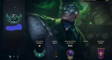 Conta de lol LVL 450+, com 171, elo platina 2 com 9 vitorias