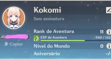 Conta AR11 Kokomi + Fumestu Gekka + 30 Invocações