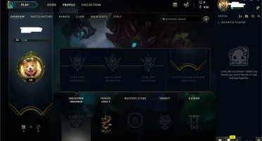 Conta Unranked LoL, 20k EA, sem elo anteriormente.