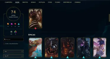 Conta Gold 4 com 74 skins e 141 champs